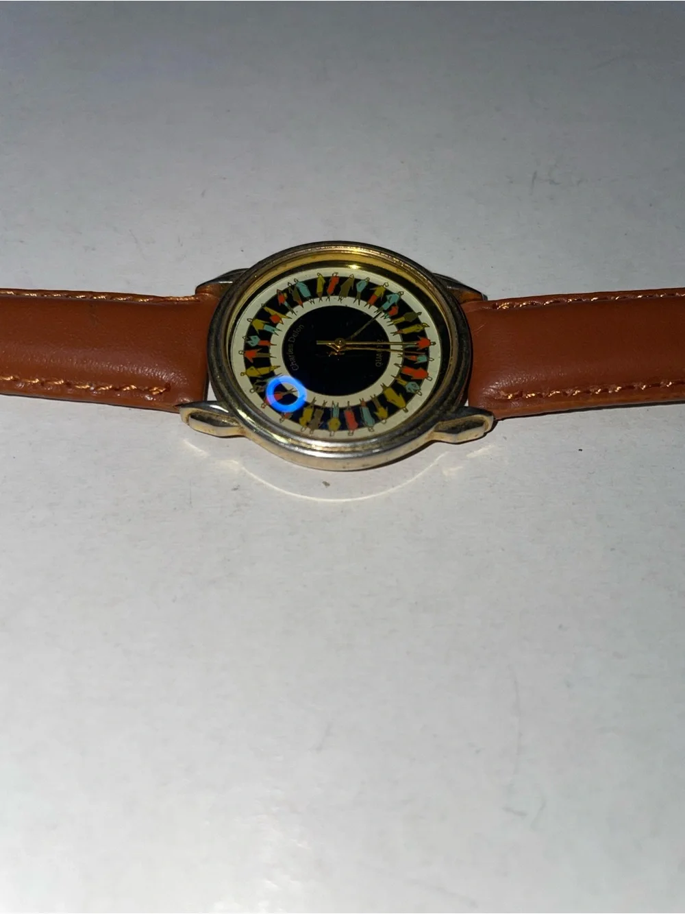 Charles Delon Unisex Rare Watch Stainless Steel Gold With People Theme